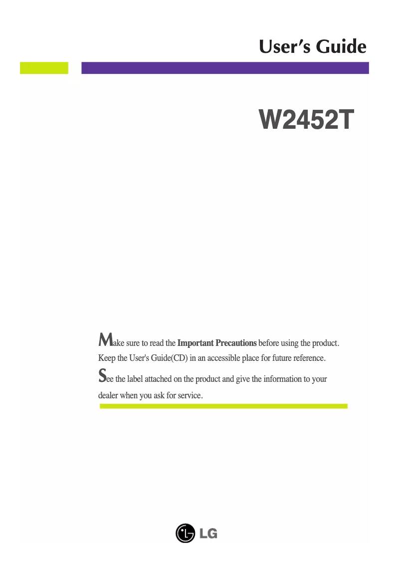 First page image of the manual for W2452T-TF