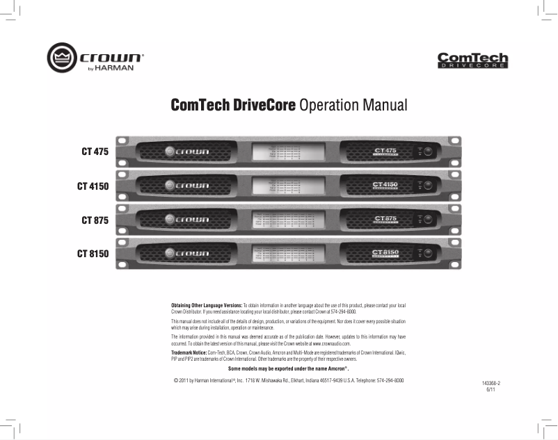 First page image of the manual for ComTech CT 4150