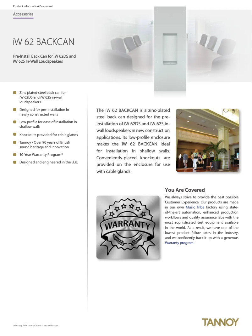 Page 1 of the manual Technical Sheet Tannoy iW 62 BACKCAN