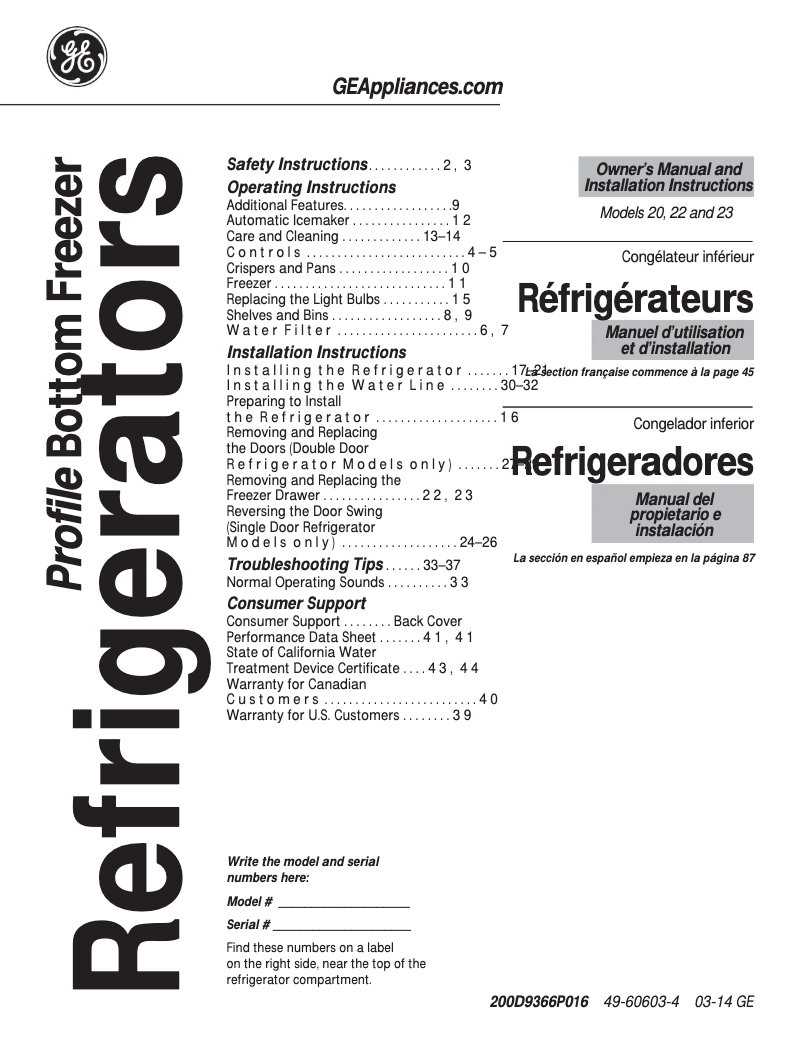 Page 1 of the manual Instruction Manual GE GNS23GMHES