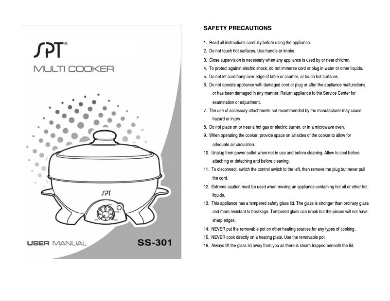 Page 1 of the manual User Manual SPT SS-301