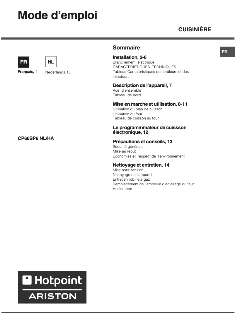 Page 1 of the manual User Manual Ariston Thermo CP66SP6