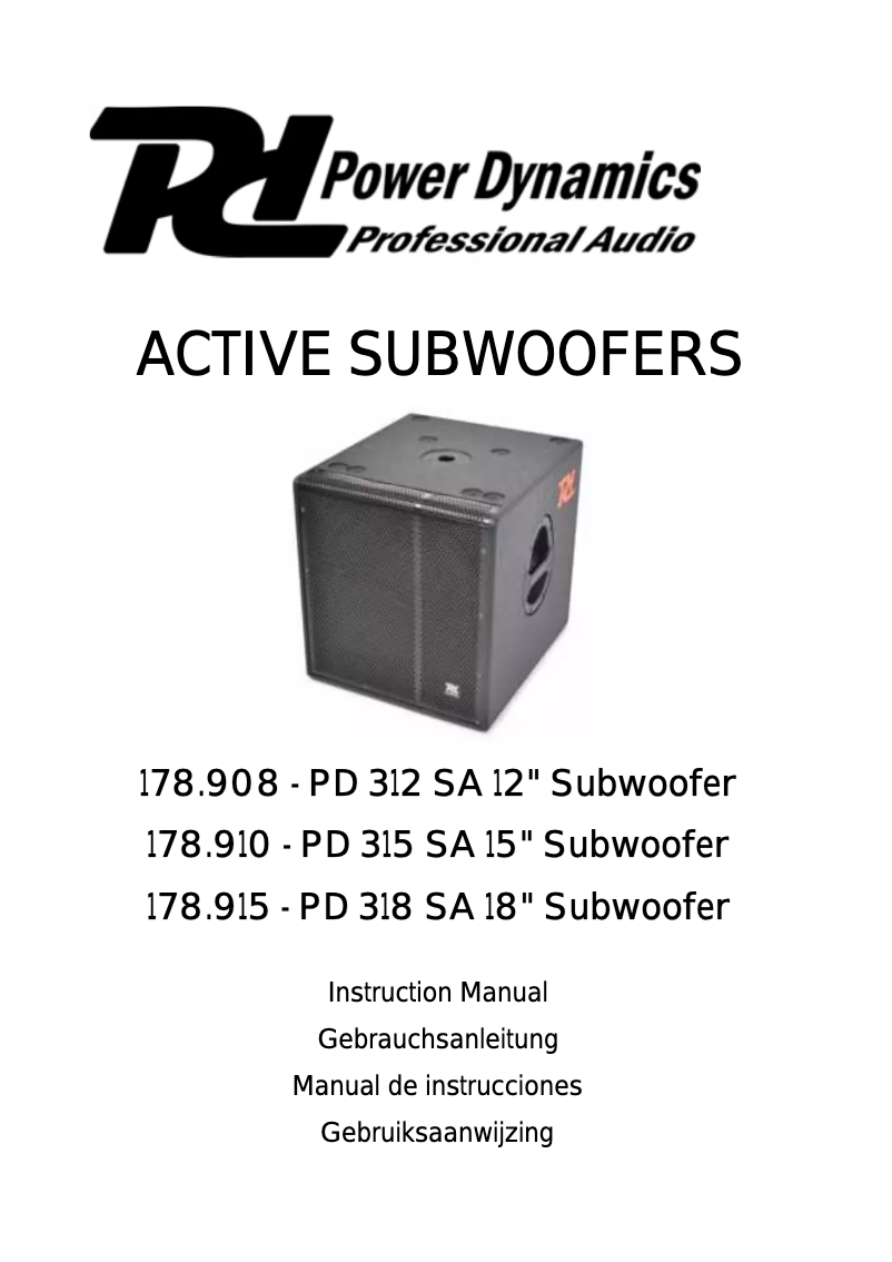 First page image of the manual for Active Subwoofer PD 315