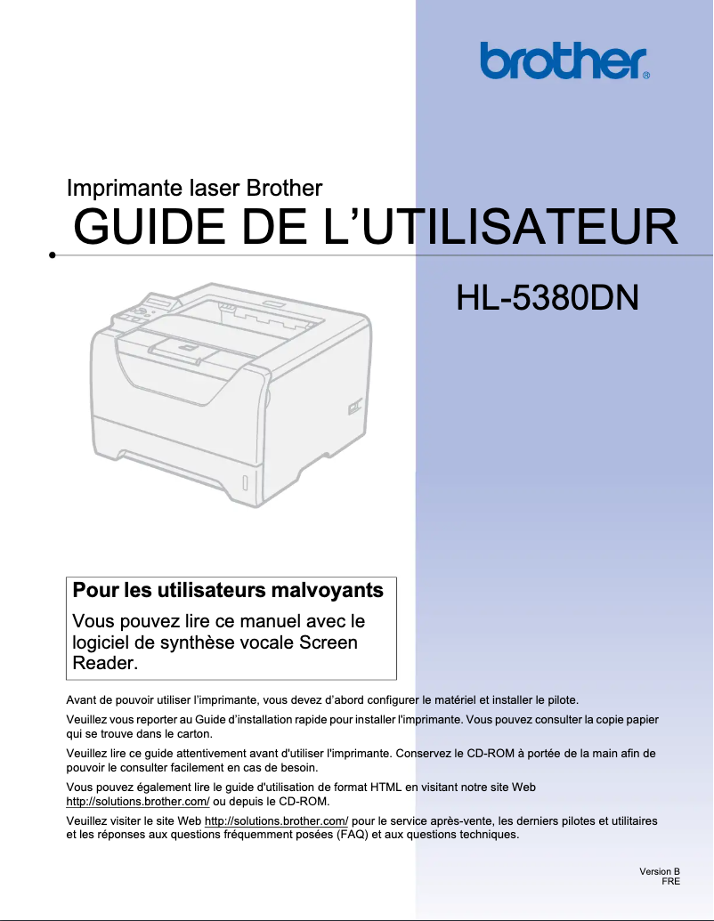 First page image of the manual for HL-5380DN