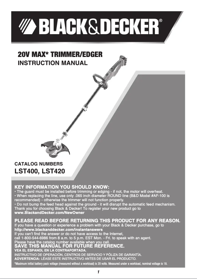 Page 1 de la notice Manuel utilisateur Black & Decker LST400