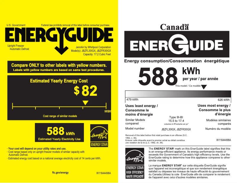 Page 1 of the manual Energy Label JennAir JBZFL30IGX