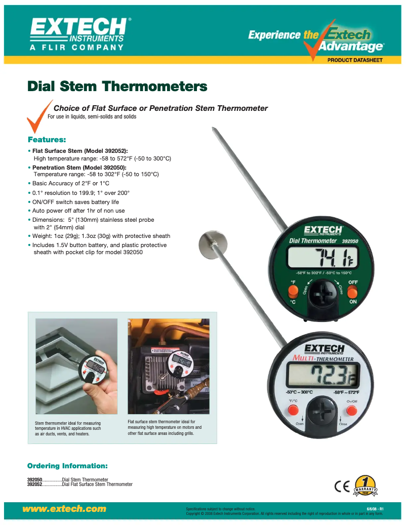 Page 1 of the manual Technical Sheet Extech 392050