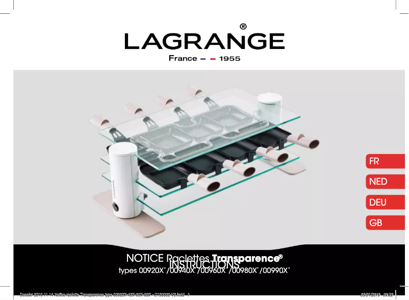 Page 1 of the manual User Manual Lagrange Raclette 8 Transparence