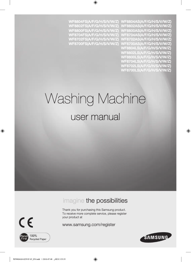 Page 1 of the manual User Manual Samsung WF8804ASW