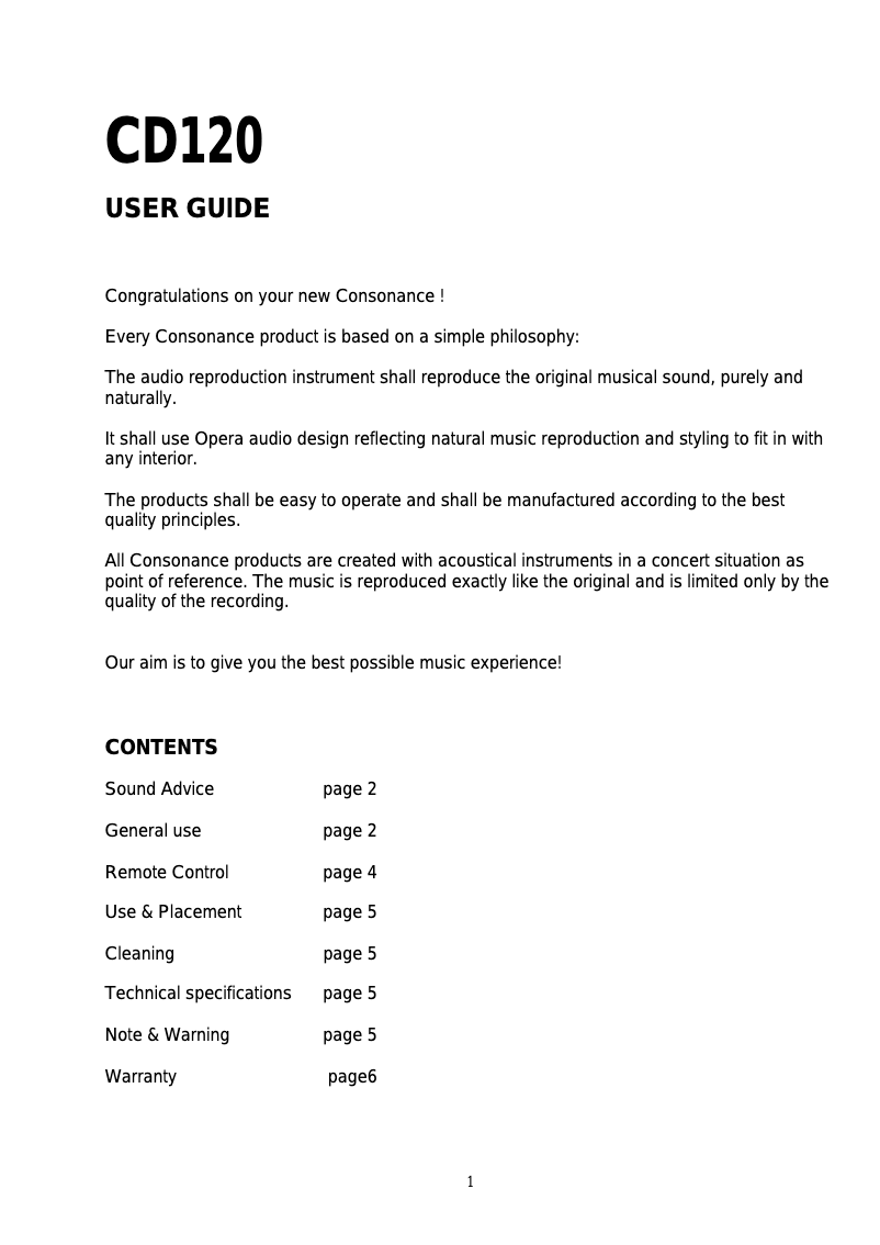 First page image of the manual for CD-120 Balanced