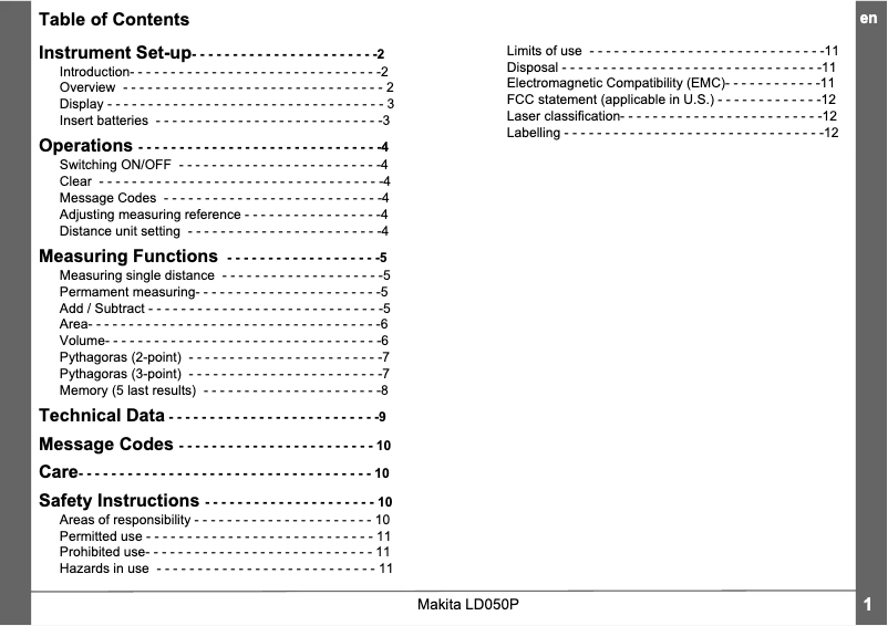 First page image of the manual for LD050P