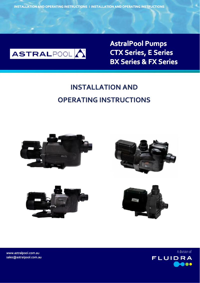 Page 1 of the manual User Manual AstralPool FX 250