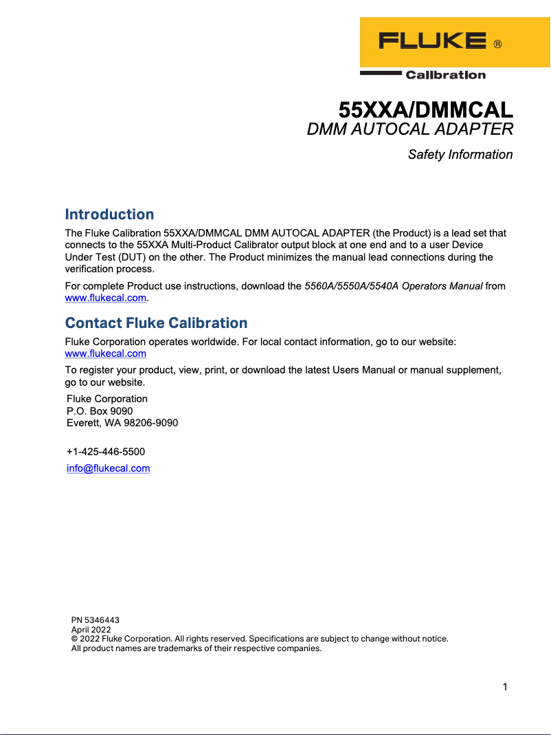 Page 1 of the manual Safety Instructions Fluke 5560A