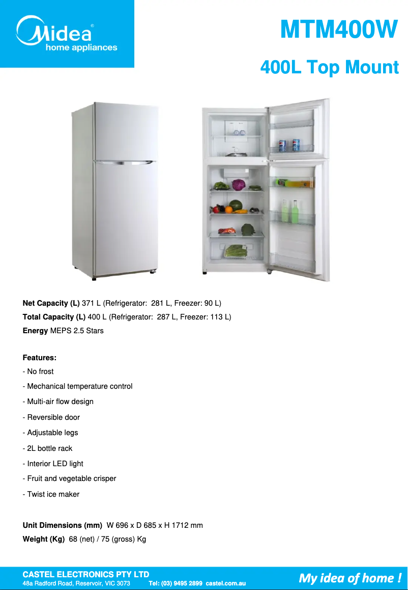 First page image of the manual for MTM400W