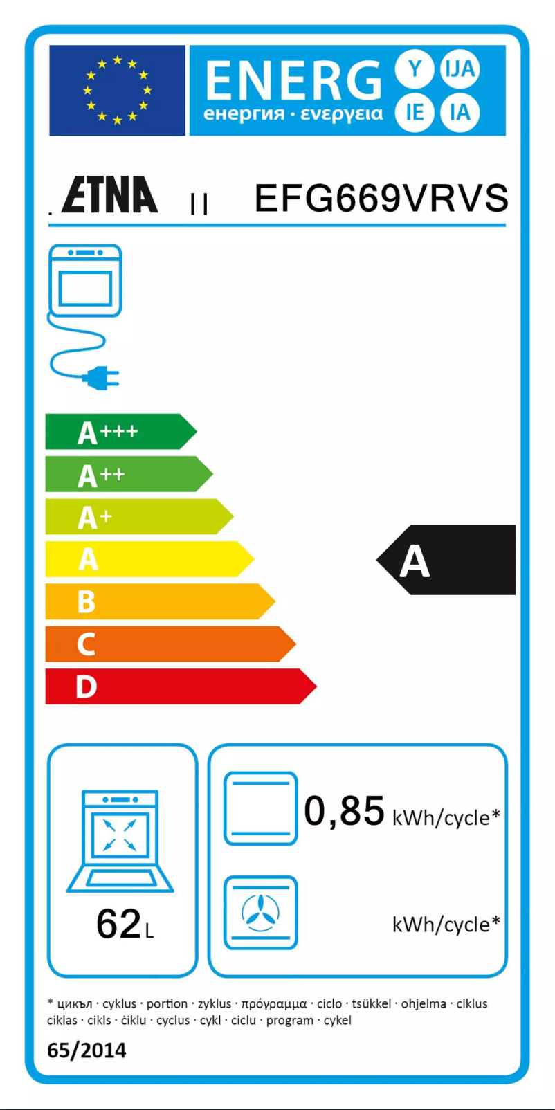 Page 1 of the manual Energy Label Etna EFG669VRVS