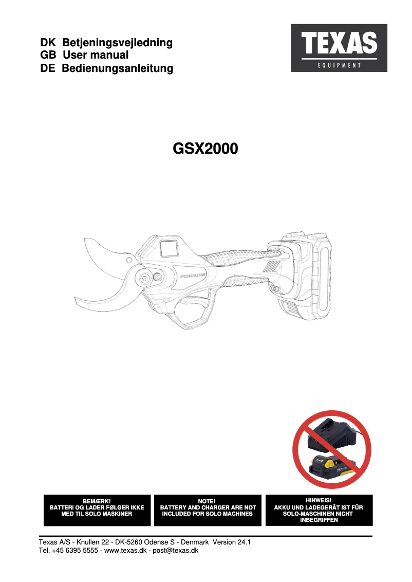 Page 1 of the manual User Manual Texas GSX2000