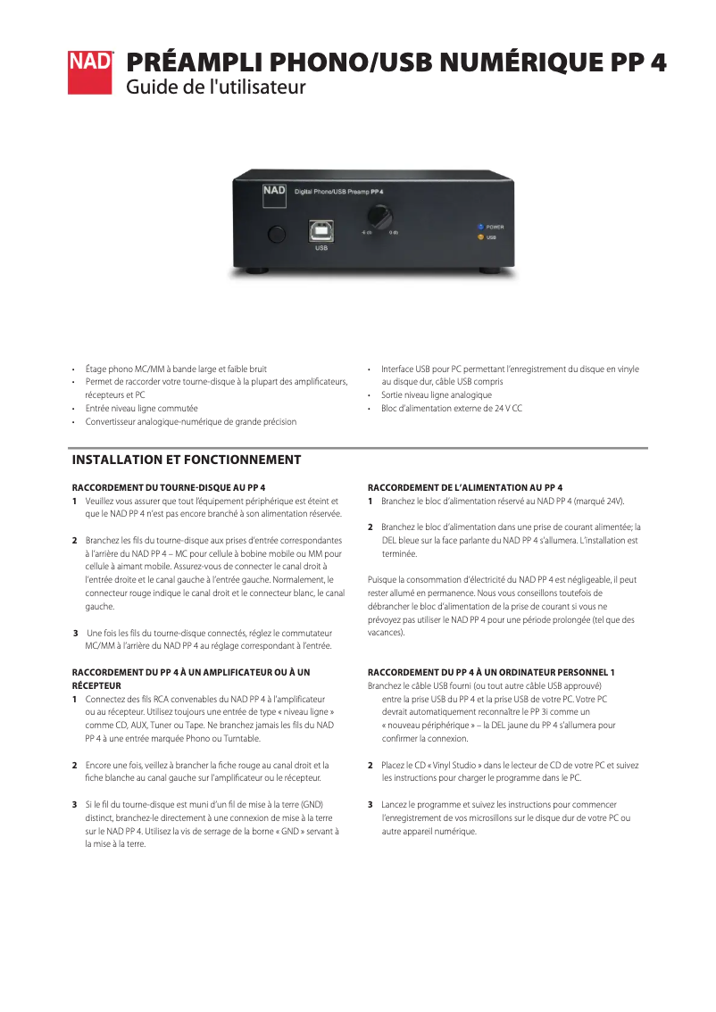 Page 1 of the manual Instruction Manual NAD PP 4
