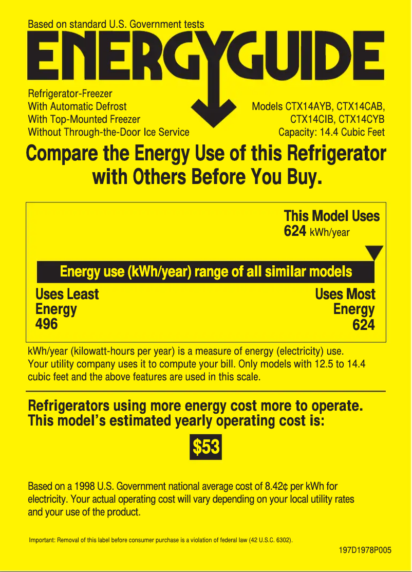 Page 1 of the manual Energy Label Hotpoint CTX14CIBRAA
