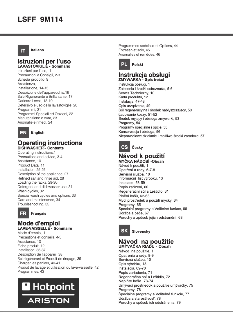 Page 1 of the manual User Manual Hotpoint Ariston LSFF 9M114 C EU