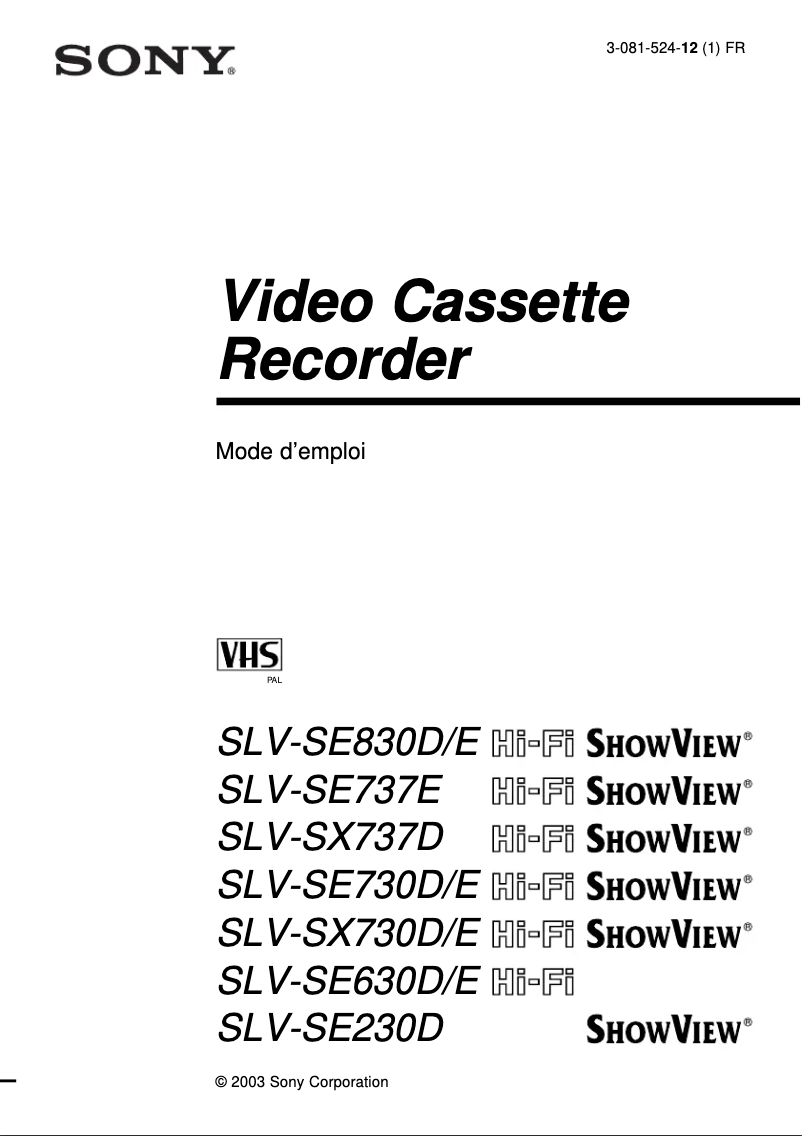 First page image of the manual for SLV-SE737E