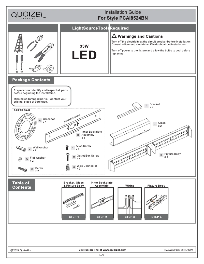 First page image of the manual for Allison PCAI8524BN