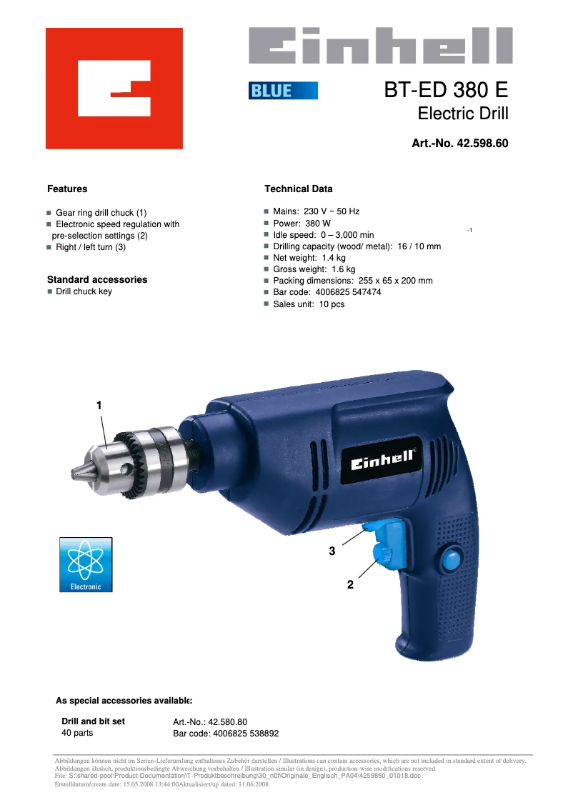 First page image of the manual for BT-ED 380 E