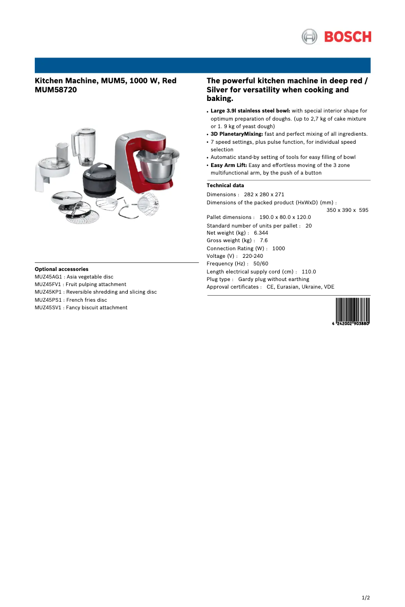 First page image of the manual for MUM58720