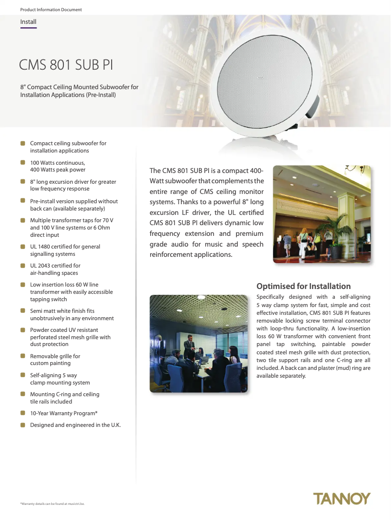 Page 1 of the manual Technical Sheet Tannoy CMS 801