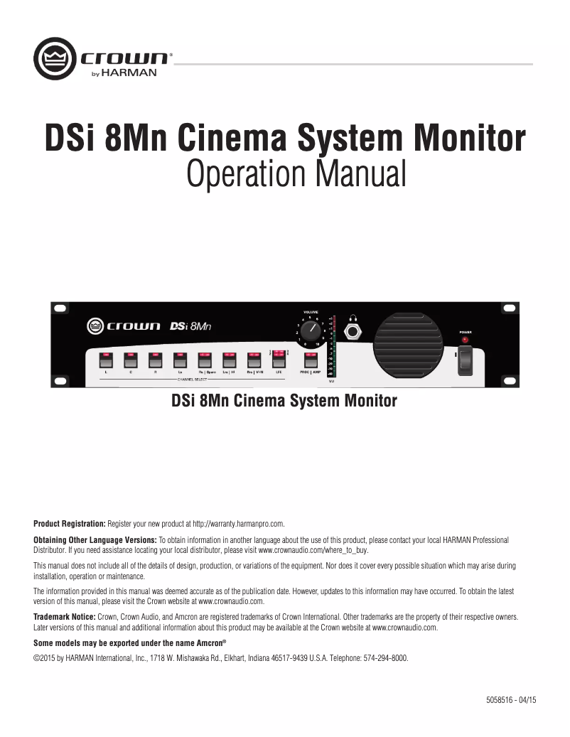 First page image of the manual for DSi 8Mn