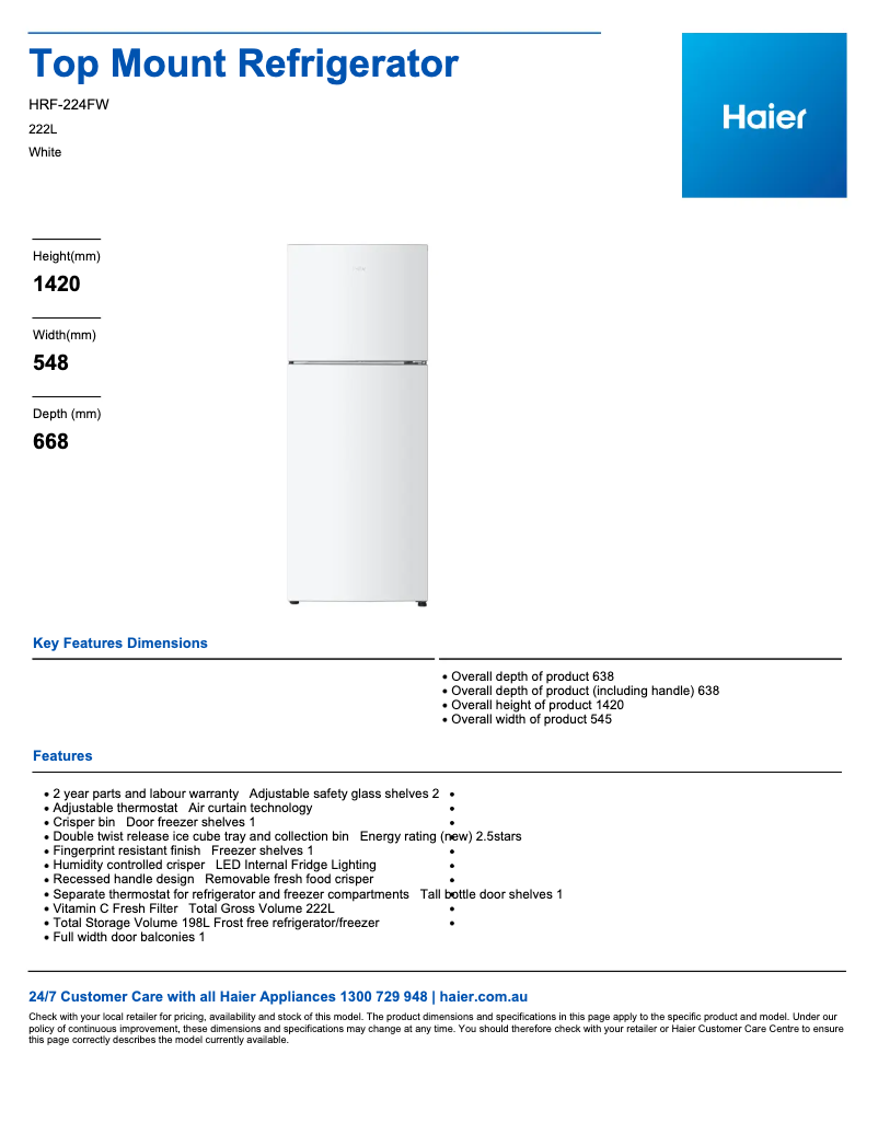 First page image of the manual for HRF224FW