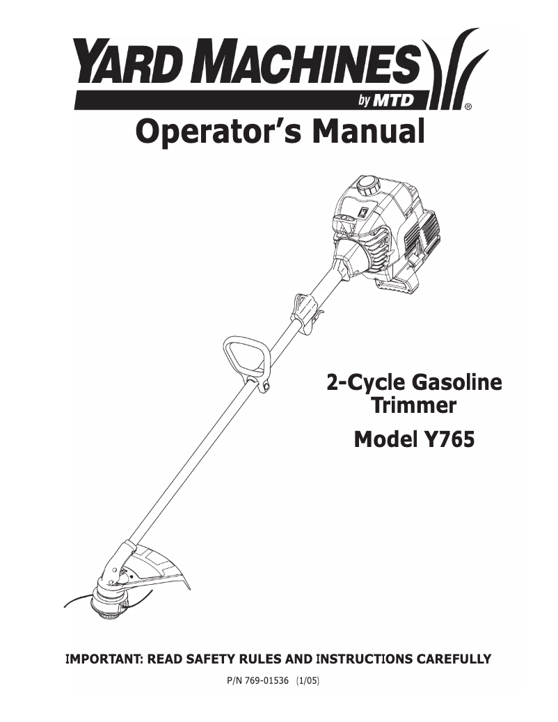 Page 1 of the manual User Manual MTD Y765