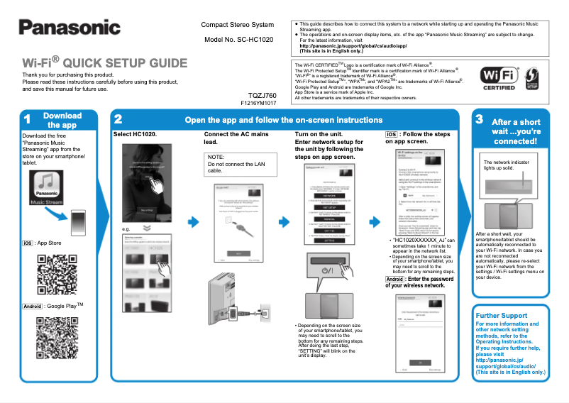 Page 1 of the manual Instructions / Assembly Panasonic SC-HC1020