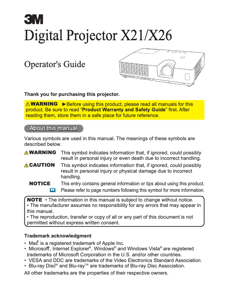 First page image of the manual for X26