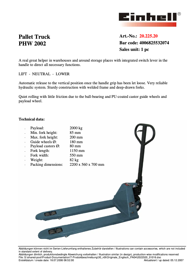 First page image of the manual for PHW 2002