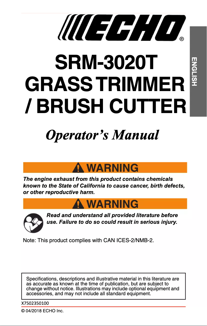 Page 1 of the manual User Manual Echo SRM-3020T