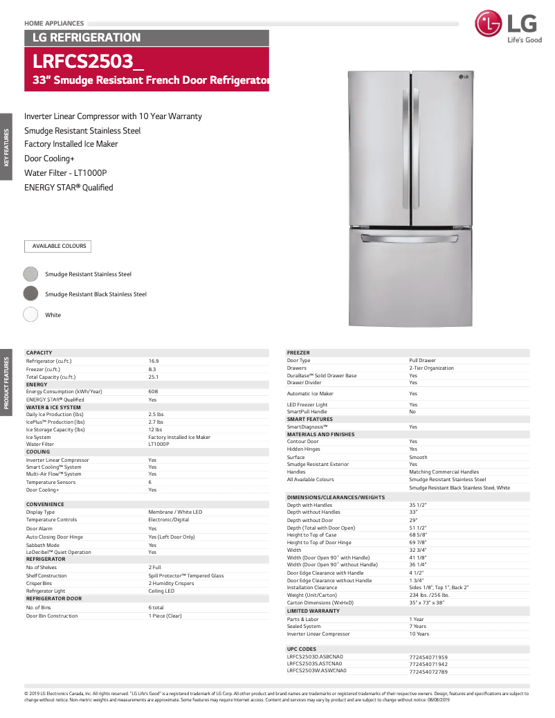 First page image of the manual for LRFCS2503W