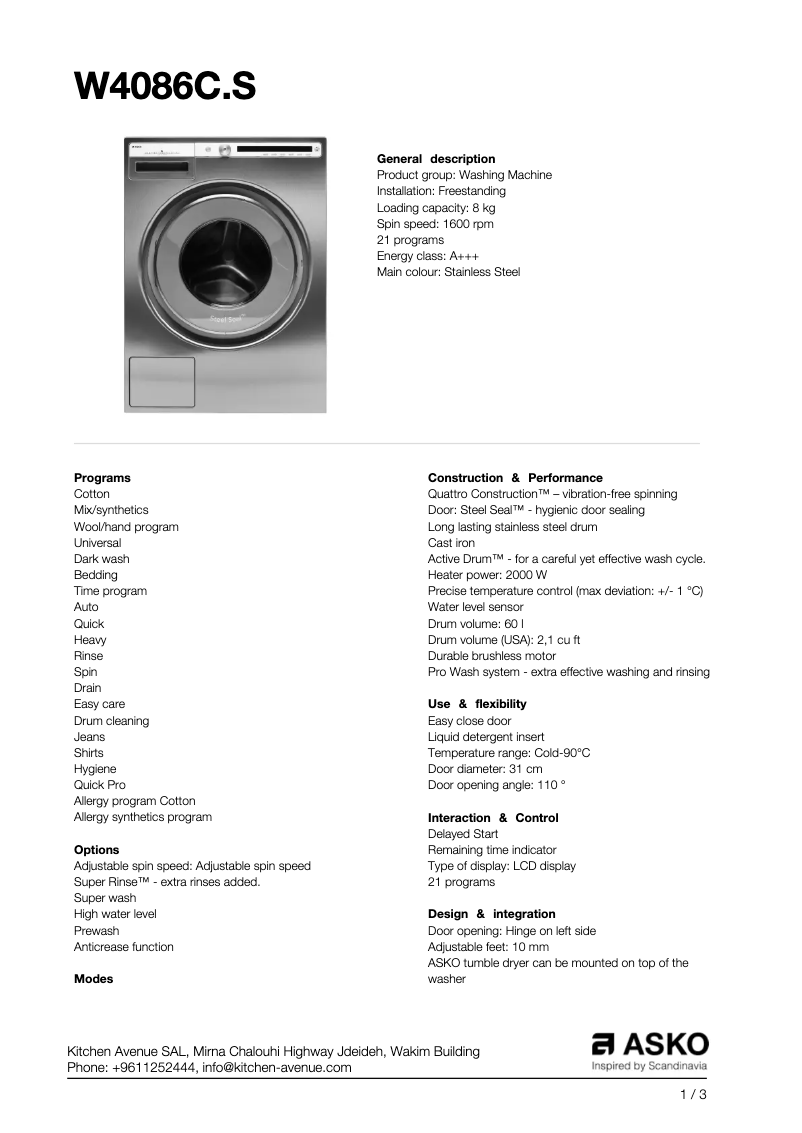 First page image of the manual for W4086C.S
