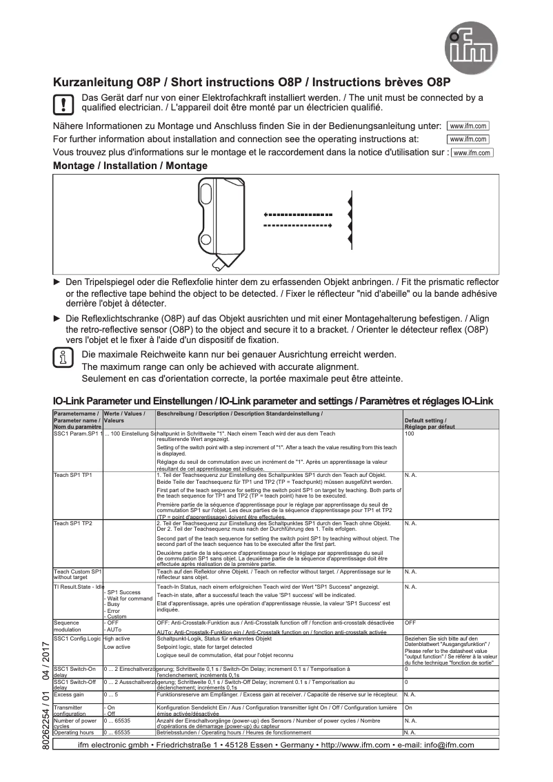 Page 1 of the manual User Manual IFM O8P203