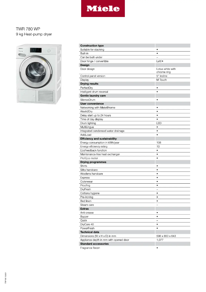 First page image of the manual for TWR 780 WP