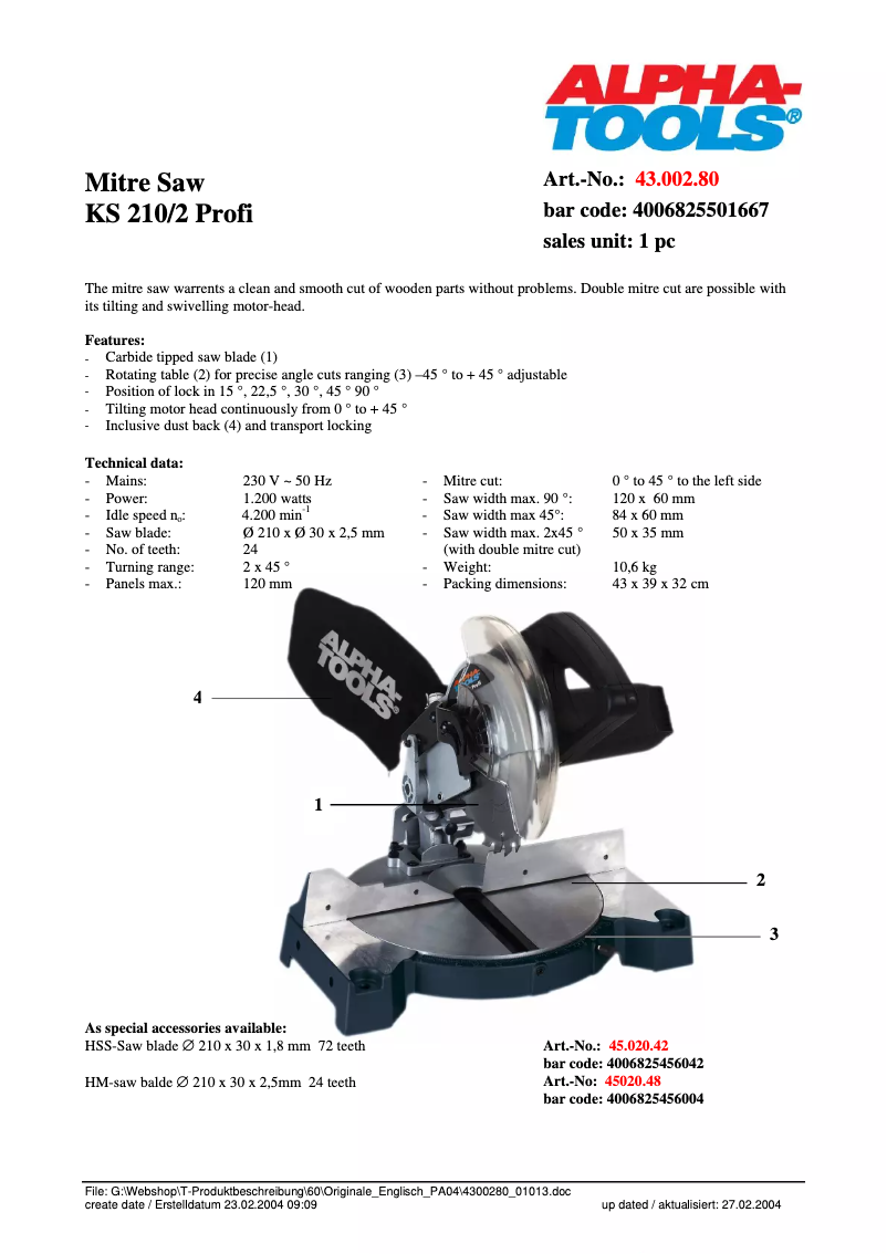 First page image of the manual for KS 210/2 Profi