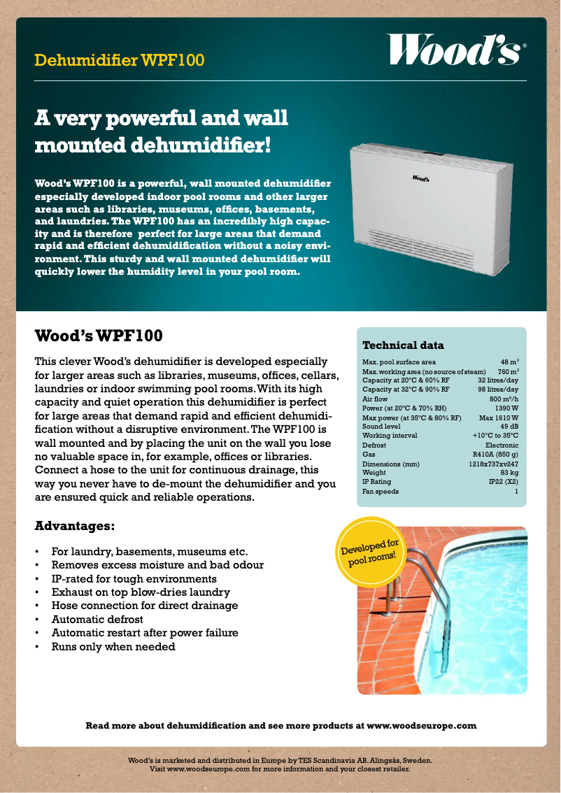 Page 1 of the manual Technical Sheet Wood's WPF100