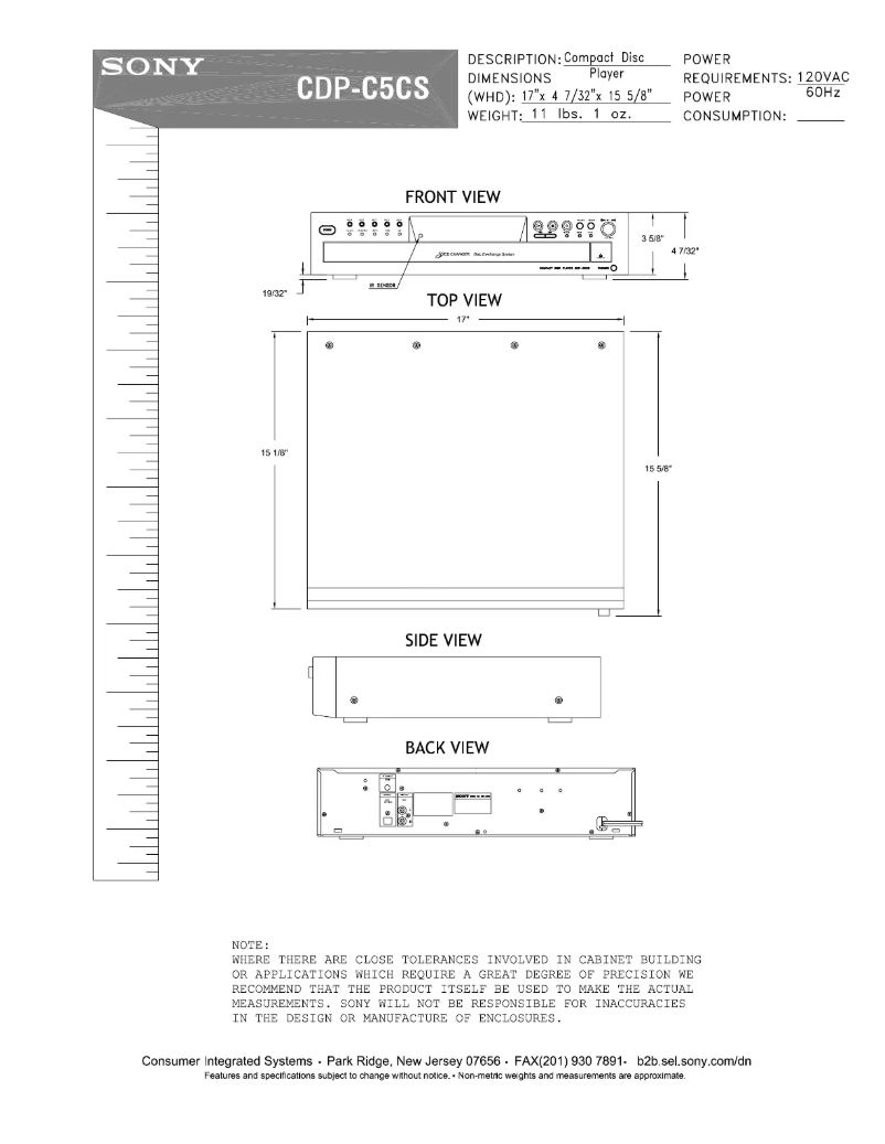 Page 1 of the manual Installation Guide Sony CDP-C5CS