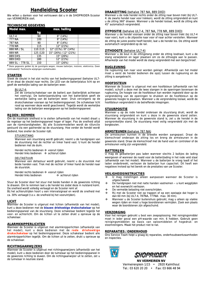 Page 1 de la notice Manuel utilisateur Shoprider 778 NR