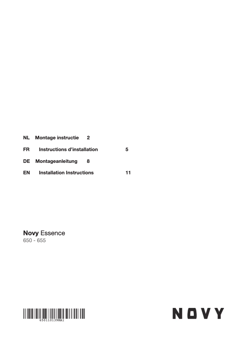 Page 1 of the manual Installation Guide Novy Essence 650