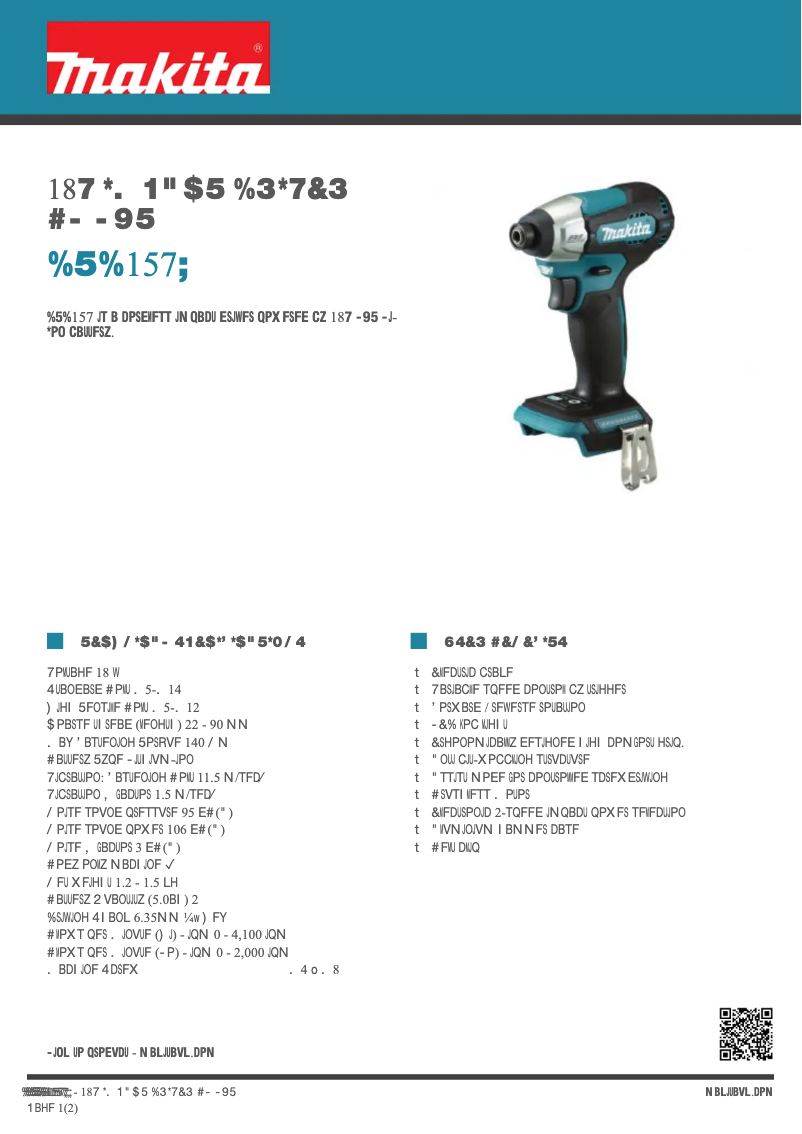 Page 1 of the manual Technical Sheet Makita DTD157Z