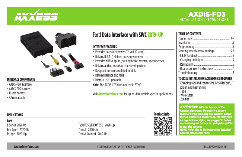 First page image of the manual for AXDIS-FD3