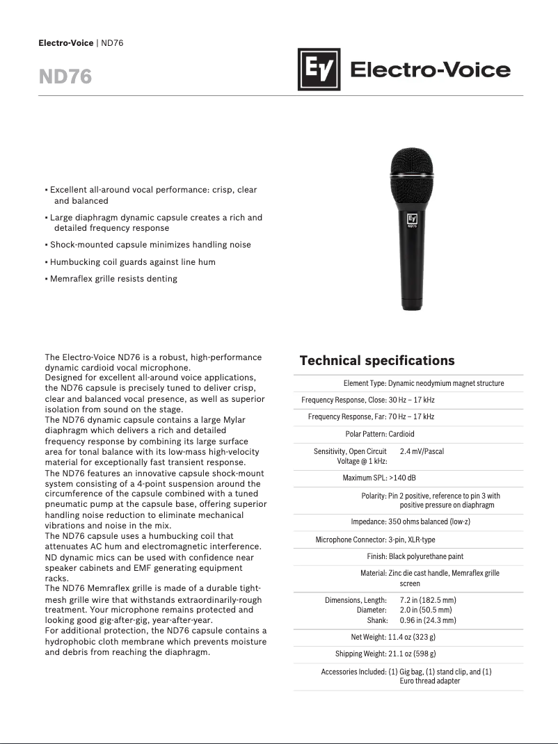 Page 1 of the manual User Manual Electro-Voice ND76