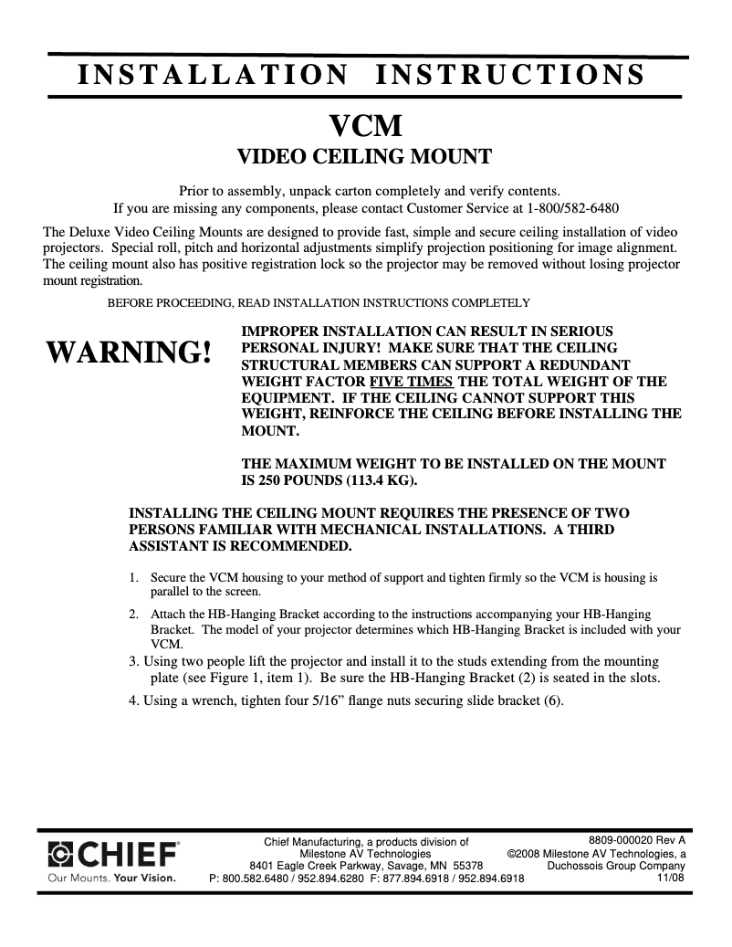 Page 1 of the manual User Manual Chief VCM93C