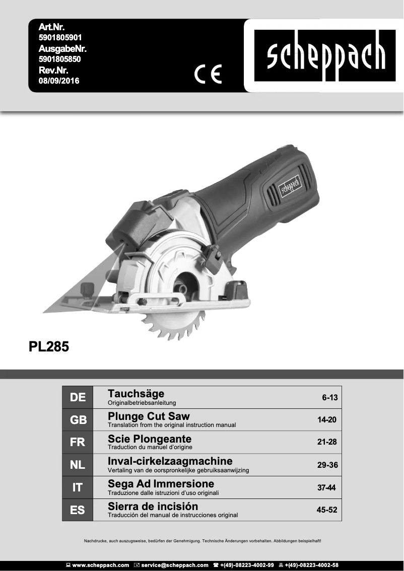 Page 1 of the manual User Manual Scheppach PL285