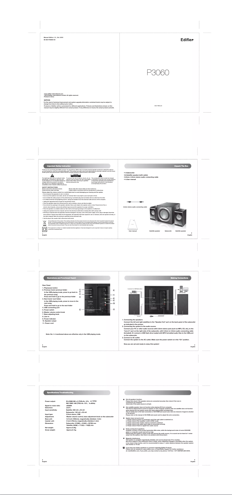 Page 1 of the manual User Manual Edifier Stylish 2.1